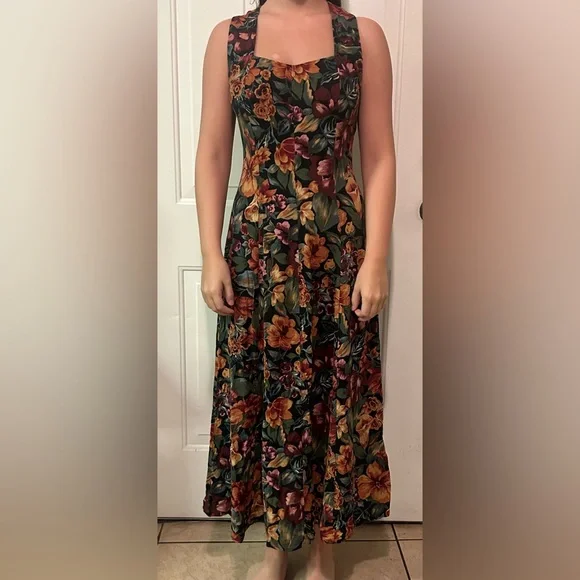 ALL THAT JAZZ Vintage 90's Jewel Floral Crossback Maxi Dress 7/8 Runs Small  4
